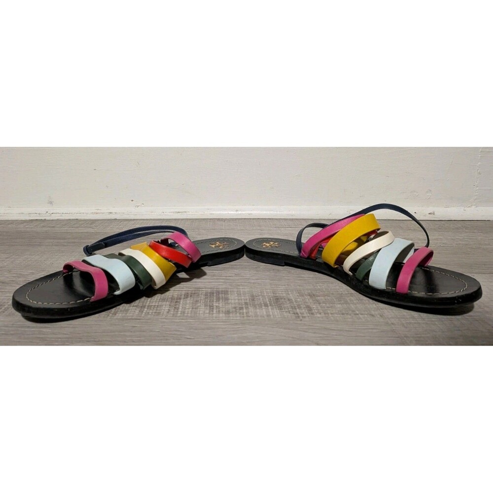 Tory Burch Patos Leather Multi Strap Flat Sandal Rainbow Ankle Strap 8.5 Strappy - Picture 5 of 10